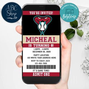 Electronic Arizona Diamondbacks Birthday Invitation Instant Download