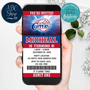 Electronic Los Angeles Clippers Electronic Invite Birthday Flyer Instant Download