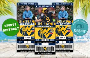 West Virginia Mountaineers Birthday Ticket Party Invitation Instant Download