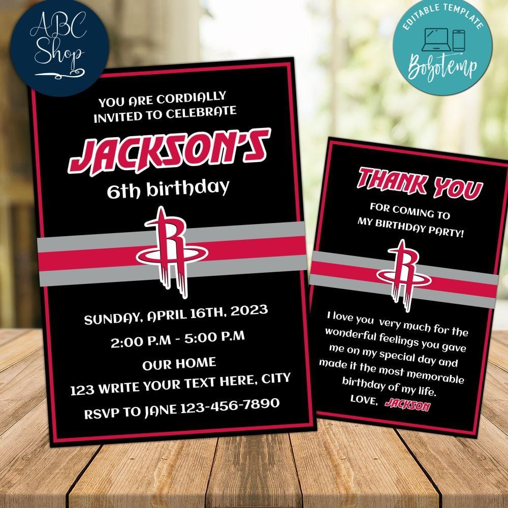 Houston Rockets Party Invitations Instant Download | Bobotemp