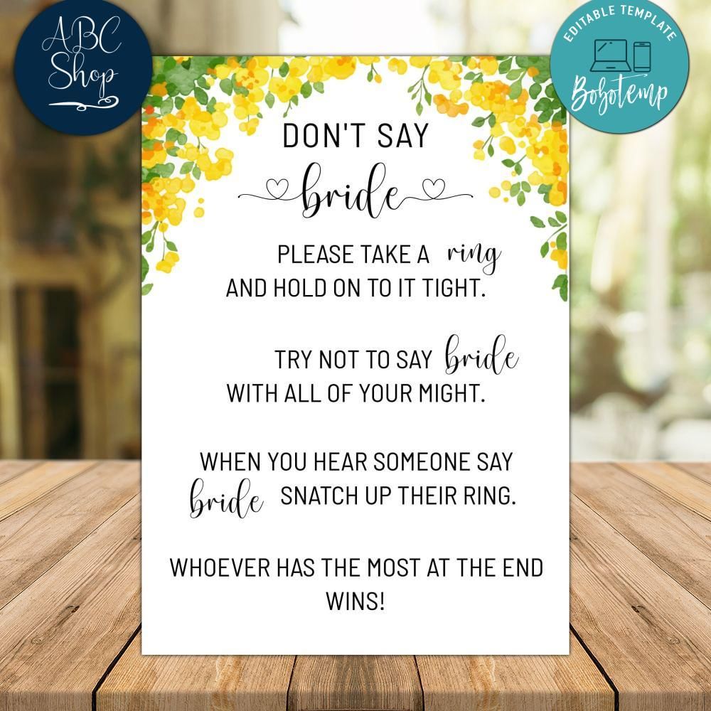 Floral Dont Say Bride Bridal Shower Game Instant Download | Bobotemp