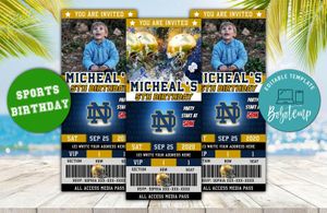 Notre Dame Fighting Irish Ticket Birthday Editable Template Instant Download
