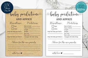 Printable Baby Predictions And Advice Baby Shower Game Instant Download