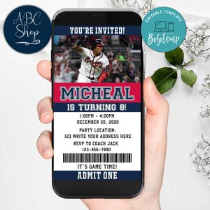 Electronic Atlanta Braves Electronic Invite Birthday Invites Instant Download
