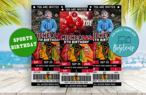 Editable Chicago Blackhawks Birthday Ticket Party Invitations Instant Download