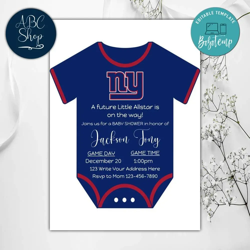 New York Giants Baby Shower Invitation Instant Download | Bobotemp