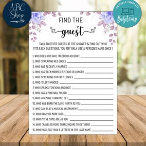 Find The Guest Bridal Shower Game Instant Download