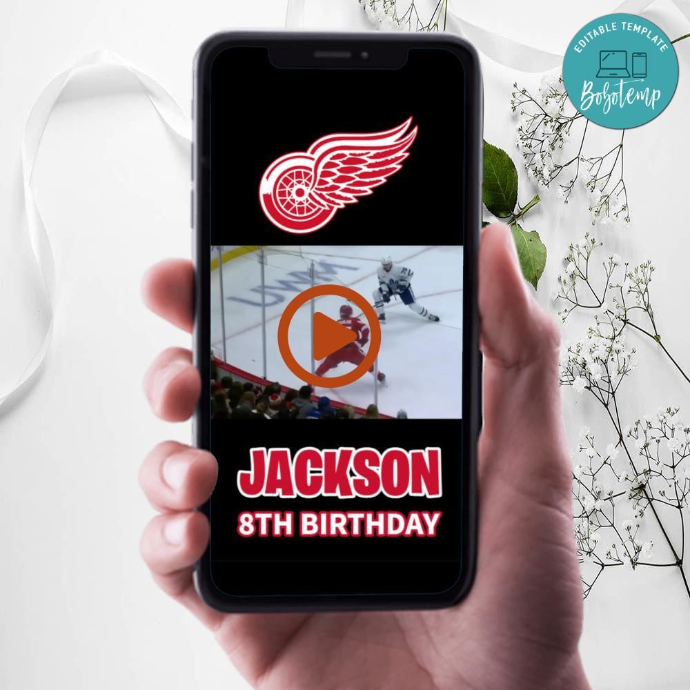 Detroit Red Wings Invitation Digital Template Instant Download | Bobotemp