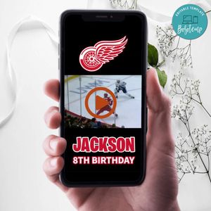 Detroit Red Wings Birthday Video Invitation Digital Template Customizable Instant Download