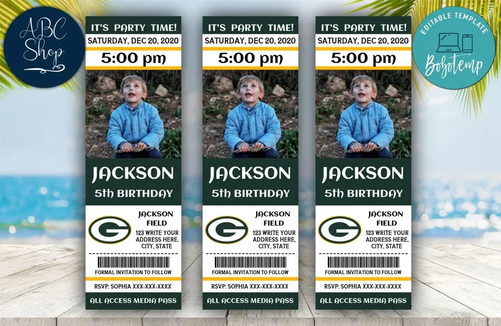 Printable Green Bay Packers Birthday Ticket Invitations Diy Bobotemp