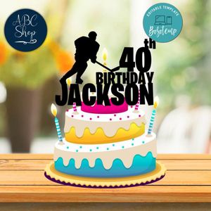 Printable Hockey Birthday Cake Topper Template Instant Download