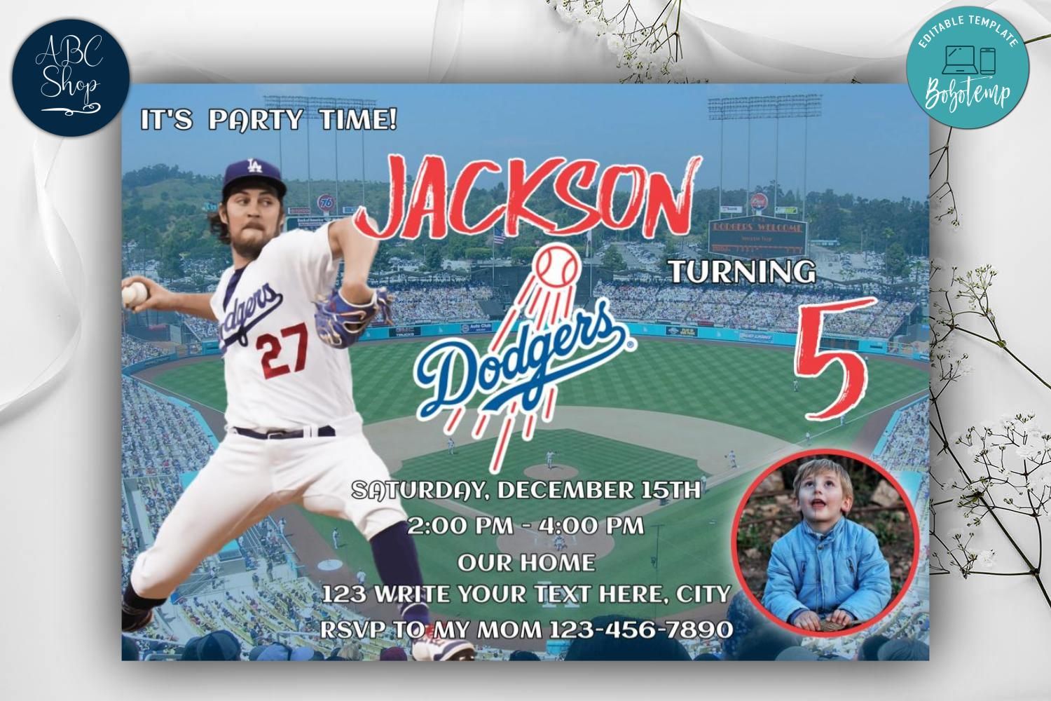 Los Angeles Dodgers Birthday Invitation Instant Download | Bobotemp