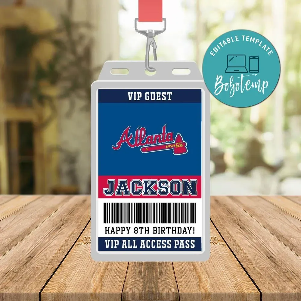 Atlanta Braves Vip Pass Birthday Instant Download | Bobotemp