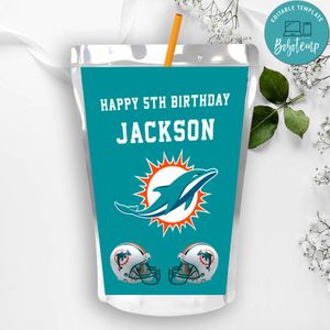 Miami Dolphins Birthday Capri Sun Juice Label Instant Download
