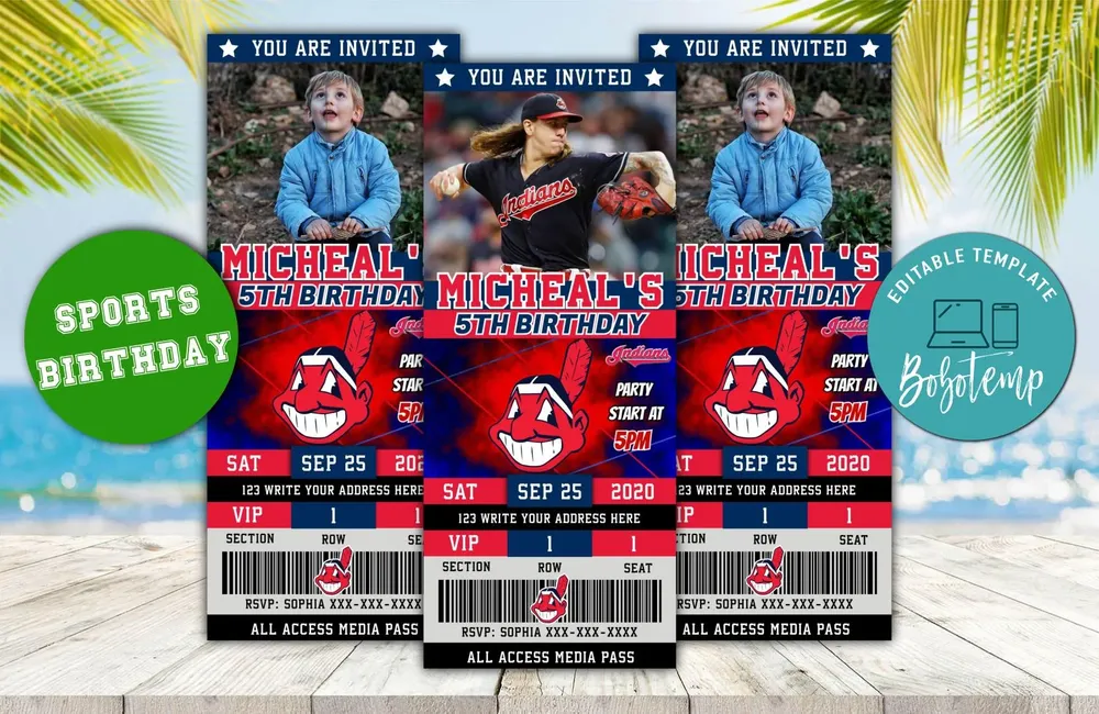 Editable Cleveland Indians Birthday Ticket Invitations DIY | Bobotemp