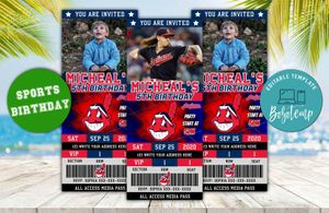 Editable Cleveland Indians Birthday Ticket Invite Instant Download