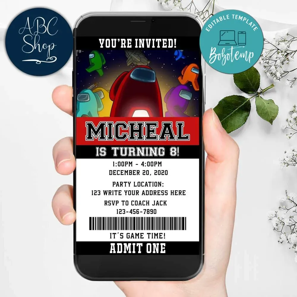 Electronic Among Us Evite Birthday Invites Instant Download Bobotemp