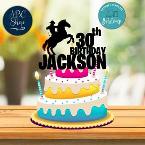 Printable Cowboy Birthday Cake Topper Template Instant Download