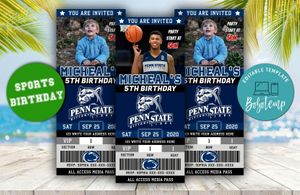 Editable Penn State Nittany Lion Birthday Ticket Invitations Instant Download