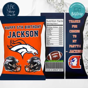 Printable Denver Broncos Birthday Chip Bags Instant Download
