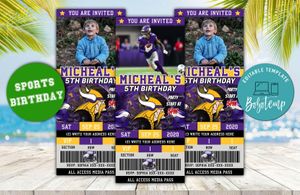 Editable Minnesota Vikings Birthday Ticket Invitations DIY