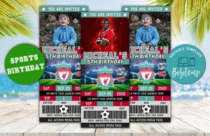 Editable Liverpool FC Birthday Ticket Invite DIY