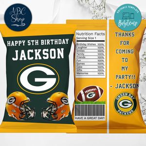 Printable Green Bay Packers Birthday Chip Bags Instant Download