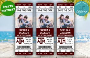 Texas A&M Aggies Save The Date Wedding Engagement Announcement Ticket Invitation Instant Download