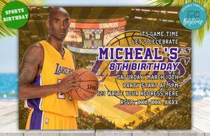 Editable Kobe Bryant Los Angeles Lakers Digital Party Invite Instant Download