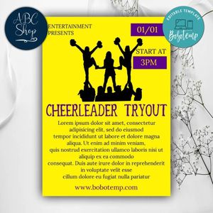 Cheerleader tryout flyer Template to Print at Home Instant Download