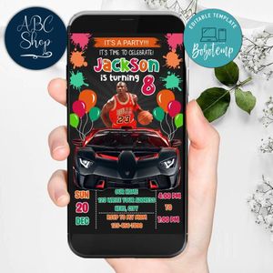 Mobile Michael Jordan Drive By Birthday Parade Electronic Invite Invitation Template Instant Download