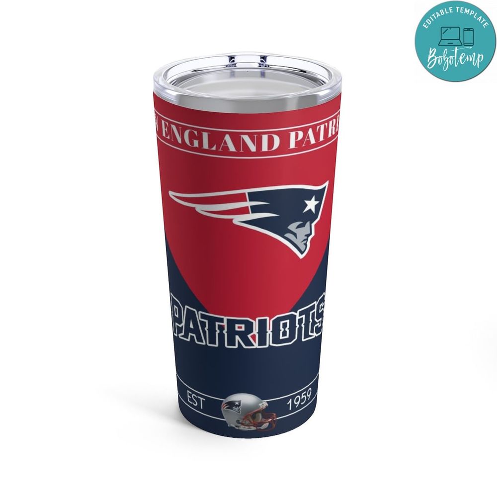 New England Patriots 20 oz Skinny Tumbler Customizable Design Template Instant Download