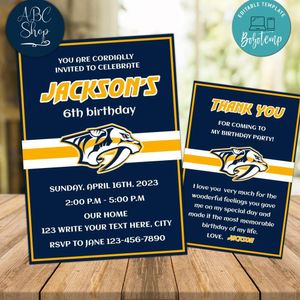 Nashville Predators Party Invitations and Free Thank You Card Instant Download