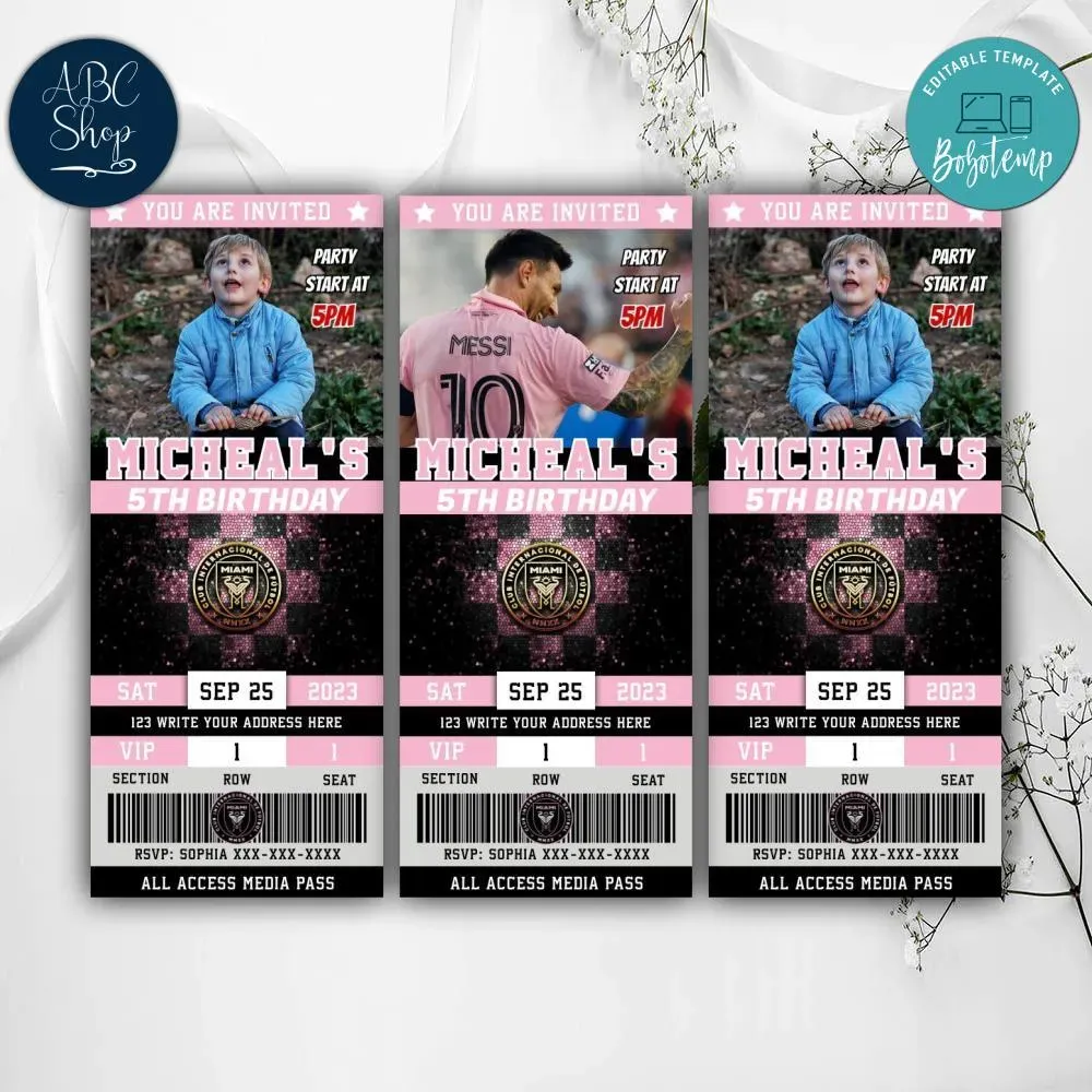 Inter Miami Ticket Birthday Editable Templates Instant Download Bobotemp