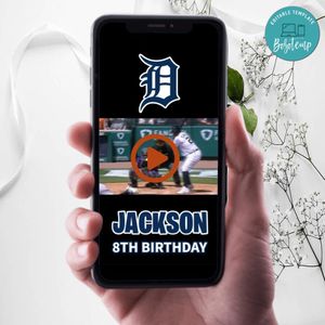 Detroit Tigers Birthday Video Invitation Digital Template Customizable Instant Download