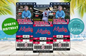 Atlanta Braves Birthday Ticket Party Invites Instant Download