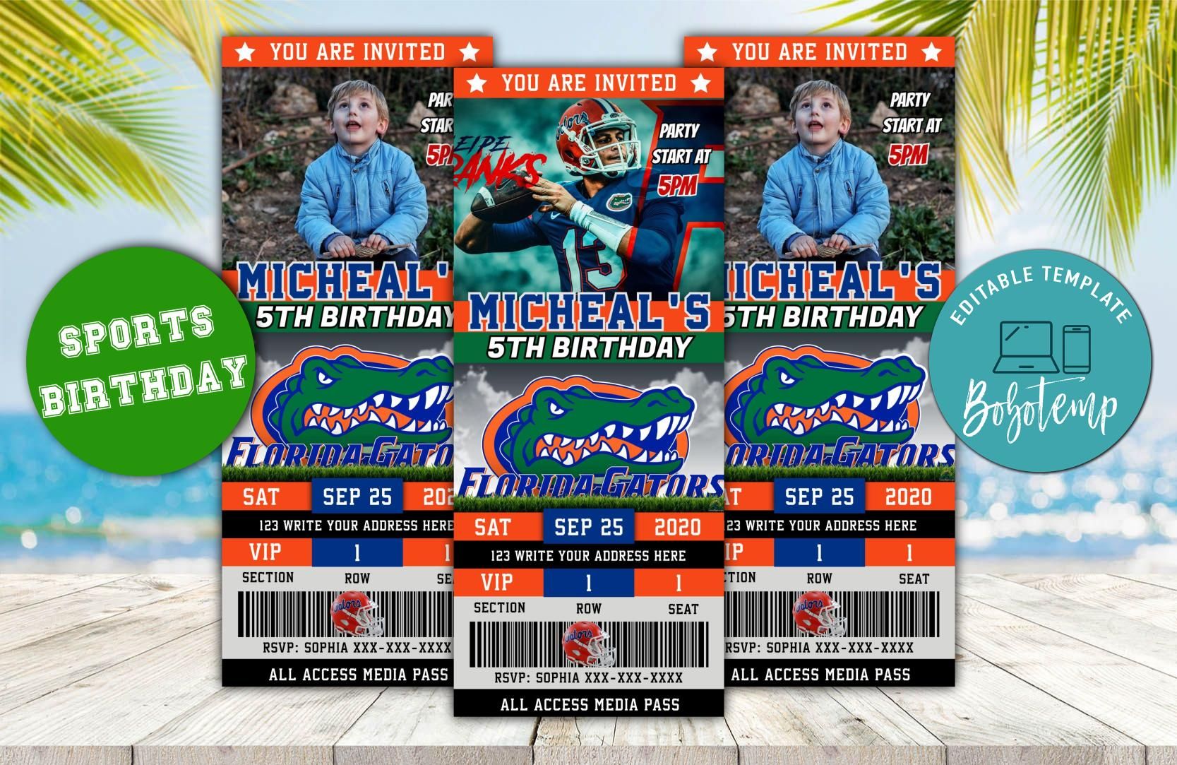 Editable Florida Gators Football Birthday Ticket Invitations | Bobotemp