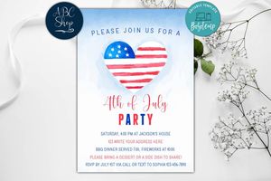 Printable 4th of July Birthday Invite Digital File