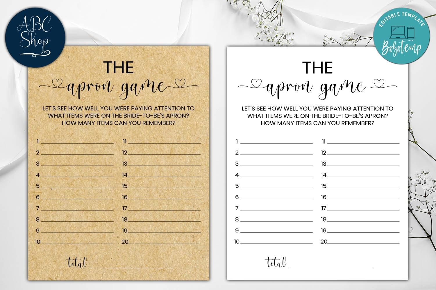 Editable The Apron Game Bridal Shower Game Instant Download
