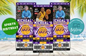 Editable Kobe Bryant Los Angeles Lakers Birthday Ticket Invites DIY