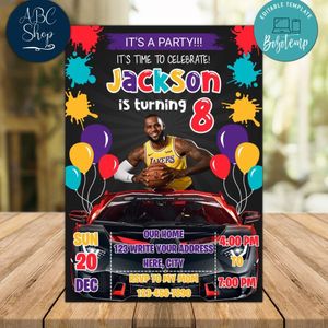 LeBron James Lakers Drive By Birthday Parade Invitation Printable Instant Download