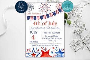 Printable 4th of July Birthday Party Invites Instant Download