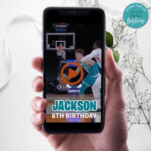 Charlotte Hornets Birthday Video Invitation Digital Template Customizable Instant Download