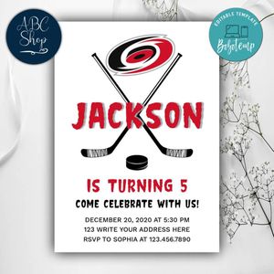 Printable Carolina Hurricanes Birthday Invitations Instant Download