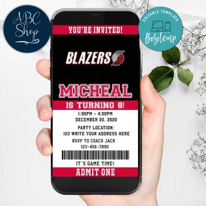 Electronic Portland Trail Blazers Birthday Invitation Instant Download