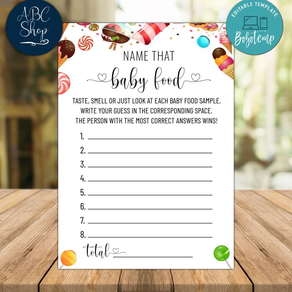 Candy Name That Baby Food Baby Shower Game Instant Download