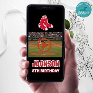 Boston Red Sox Birthday Video Invitation Digital Template Customizable Instant Download