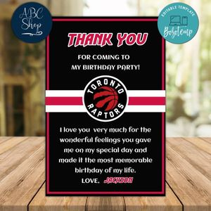 Toronto Raptors Thank you card Template to Print at Home Instant Download
