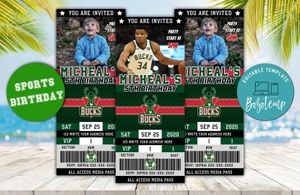 Milwaukee Bucks Basketball Ticket Birthday Editable Template Instant Download