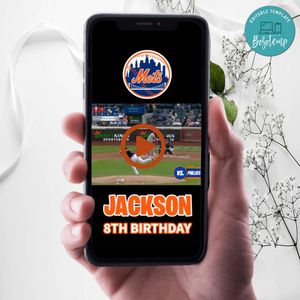 New York Mets Birthday Video Invitation Digital Template Customizable Instant Download